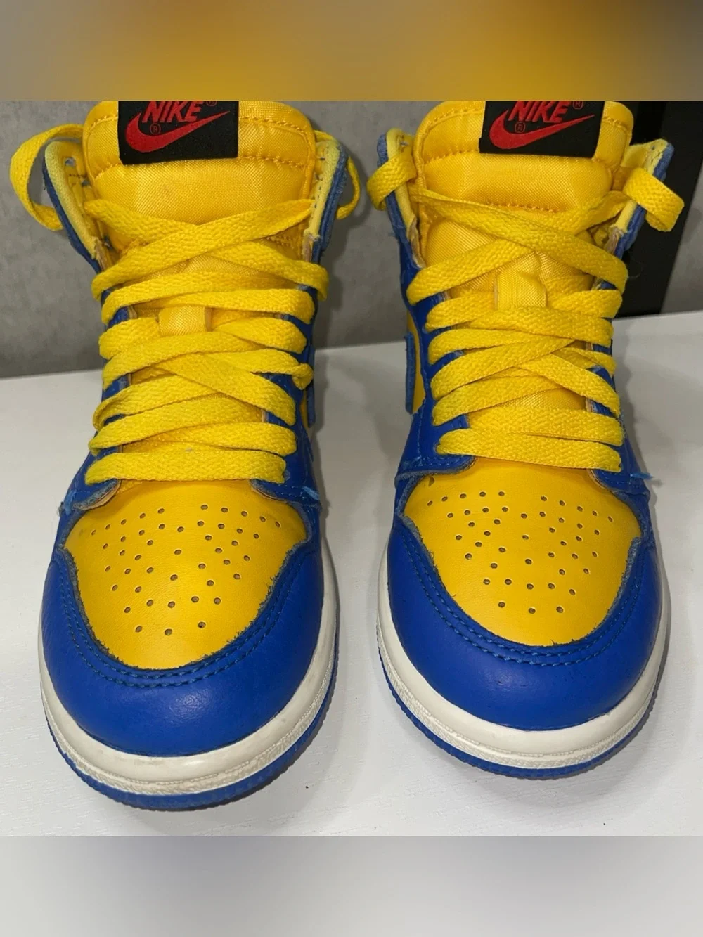 Jordan 1 Retro High Og Kids Shoes Boy/ Girl Yellow Blue Reverse Laney Size 12C